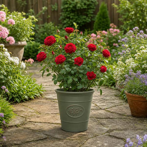3L Red Patio Rose in Decorative Pot Outdoor Garden & Patio Plant