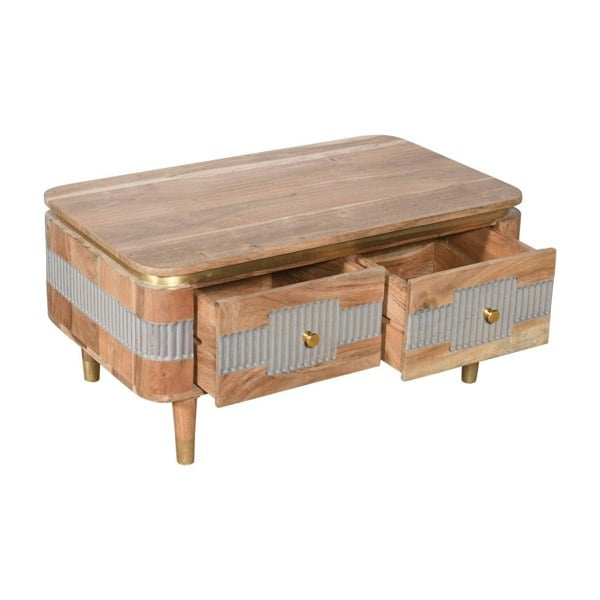 IH Design Alaina Acacia Wood 2 Drawers Coffee Table