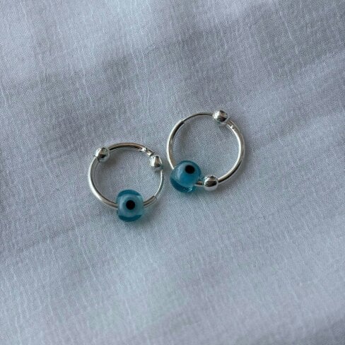 The Colourful Aura Evil Eye Silver Bali Asian Tiny Lightweight Hoop Earring