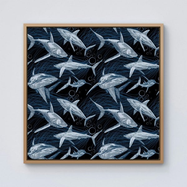 Warren Reed Hand Drawn Shark Pattern Framed Canvas