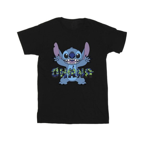Disney Boys Lilo And Stitch Ohana Blue Glitch T-Shirt - Black