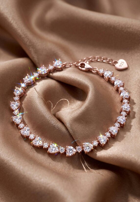 Latelita Asscher Cut Heart Tennis Bracelet Moissanite Silver