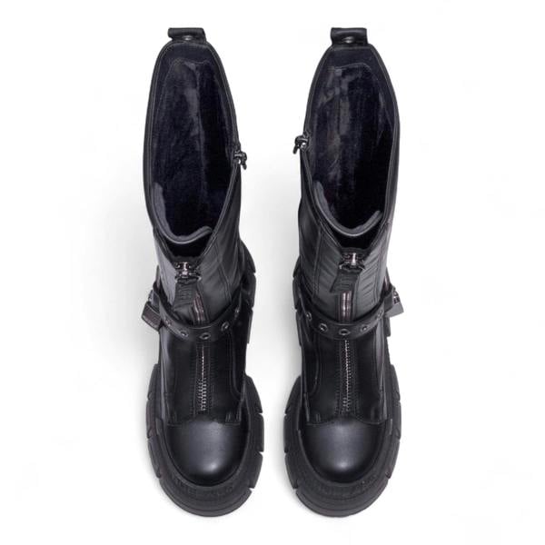 Buffalo Womens Biker Knee High Black Chunky Goth Platform Boots - Gospher Hi