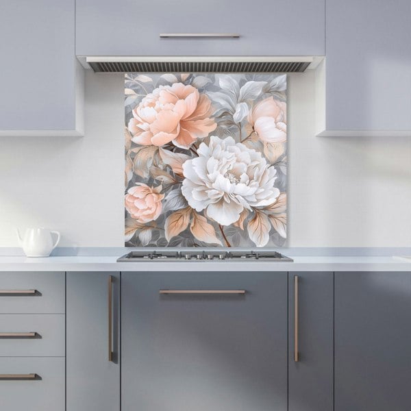 Warren Reed - Designer Blush Blossoms on Silver Kitchen Splashback