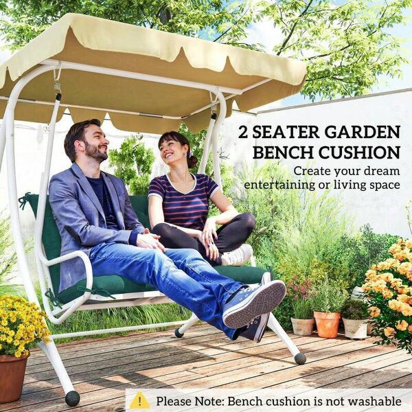 2 Seater Bench Pad, Garden Chair Cushion with Back and Ties for Indoor and Outdoor Use, 98 x 100 cm, Green