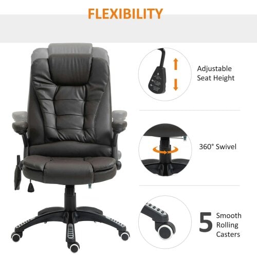 Bobobiy 6-Point Massage Office Chair with Seat Heated, 360, Brown