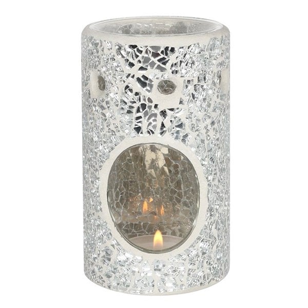 Serano Silver Pillar Crackle Glass Oil Burner and Wax Warmer