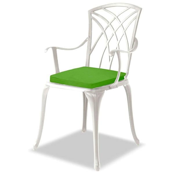 Homeology OSHOWA White Aluminium Weatherproof Outdoor Table and 2 Comfortable Chairs with Armrests Bistro Set with Green Cushions