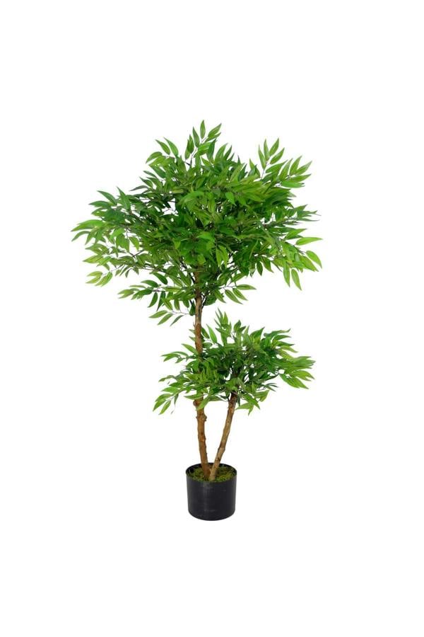 Dyzi 100cm Artificial Mini Ruscus Tree with Real Wood Trunk