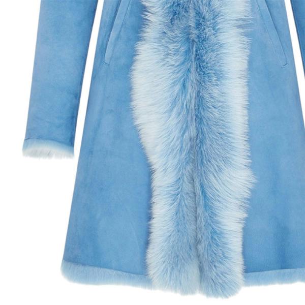 Infinity Leather Womens Blue Toscana Sheepskin Suede Leather Hooded Trench Coat - Aura