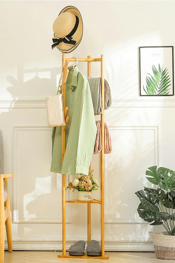 Living and Home Bamboo Clothes Rack Coat Stand Standing Tree for Entryway Bedroom Office Classic Style