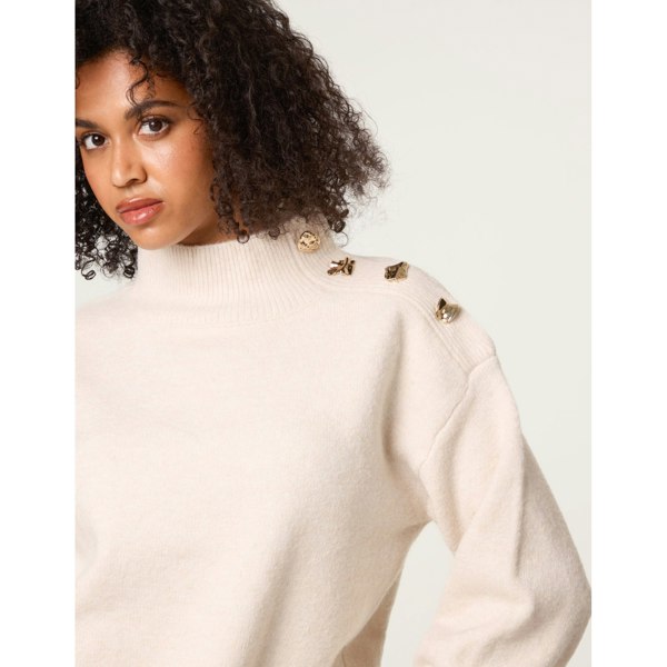 Blue Vanilla Turtle Neck Shoulder Brooch Detailed Jumper