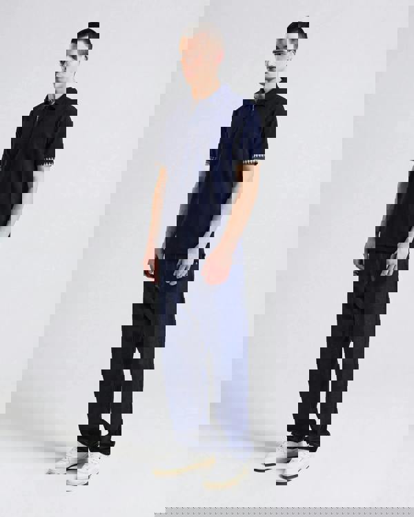 Aquascutum Mens Club Check Stretch Piquet Sleeves Polo Shirt - Navy 11