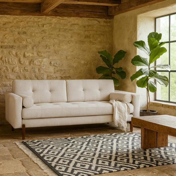 Wyld Haus Curitiba Natural Textured Upholstered 3 Seater Sofa Wooden Legs