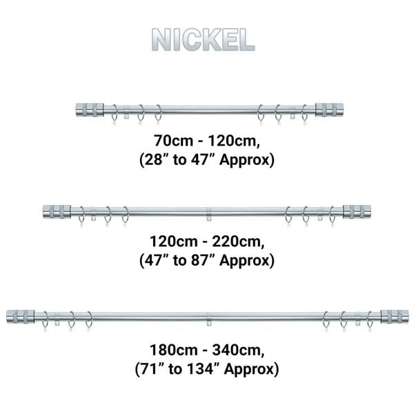 A.Unique Home Diamante Barrel Extendable Curtain Pole (25/28mm) (Nickel,120cm - 220cm)