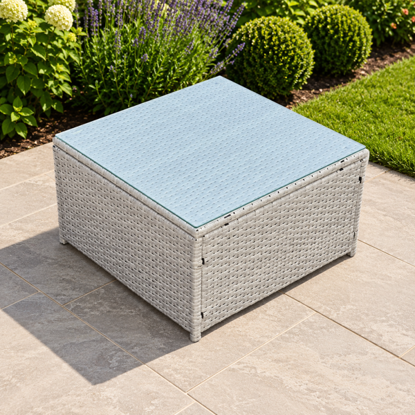 Fimous Square Rattan Coffee Table - Light Grey