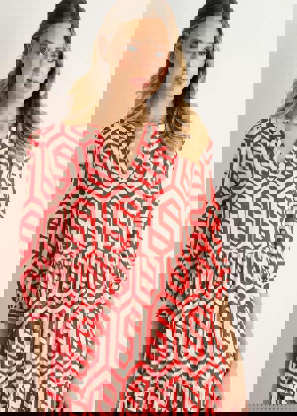 Gini London Red Geo Print Smock Maxi Dress