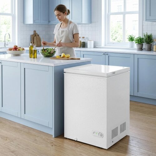 HOMCOM 91L Freestanding Chest Freezer with Removable Storage Basket, White