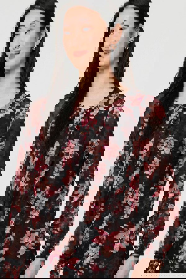 Pink | Floral Long Sleeve Chiffon Layer Blouse
