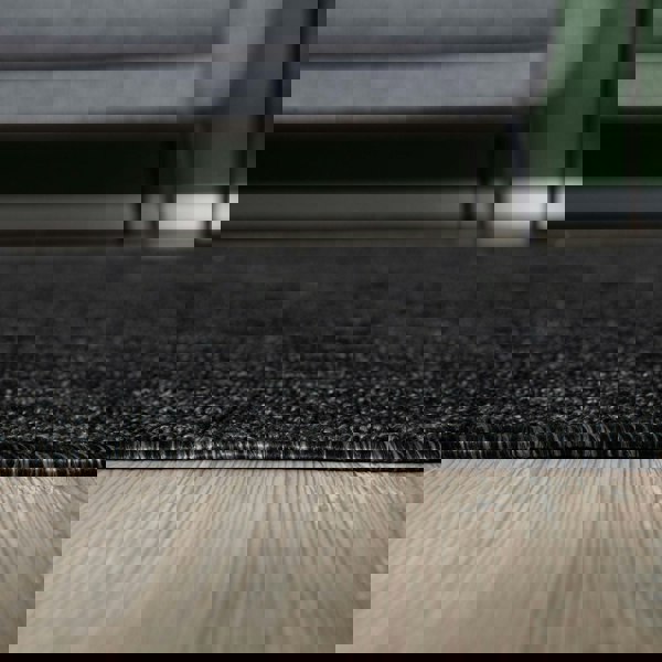 Dark Grey Low Pile Area Rug Plain Design