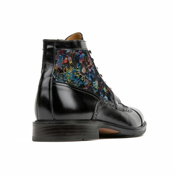 Embassy London Charles - Black Flower - Men's lace up and zip up dressy leather boot