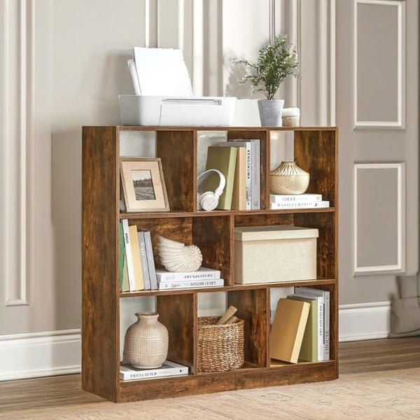 Rafaelo Mobilia Industrial 8 Compartment Book Shelf Rustic Brown