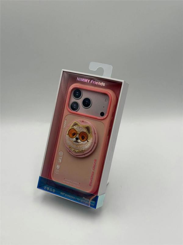 Nimmy Friends Nimmy Glass Cool Dog Face Case with Detachable MagSafe Grip Stand for iPhone 17 Pro Max 6.9" Pink - N-YJKM-CXZJ-IP17-PRO-MAX-031
