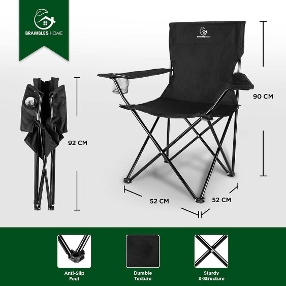 Brambles Home Foldable Camping Chair Green Outdoor Folding Chair with Carry Bag Garden Beach Camping Seat