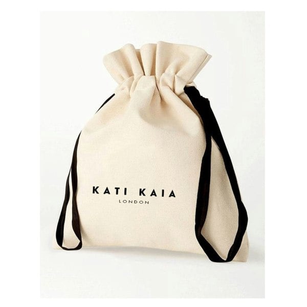 Kati Kaia branded drawstring pouch for storing amethyst mala necklace yoga accessories