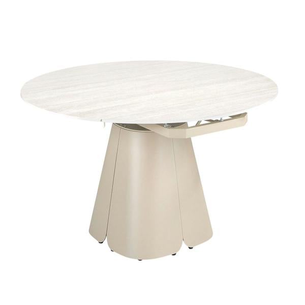 Angel Cerdá Extendable round dining table in porcelain marble and sand-coloured steel 1195