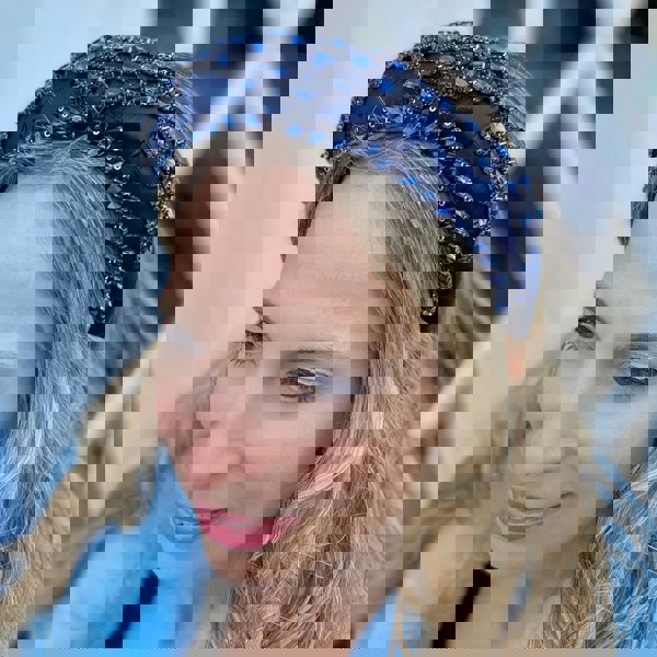 Navy Headpiece Wedding Headband Blue Races Headpiece Crystal hair down