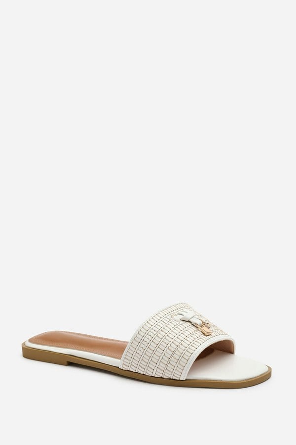 Where's That From Frankii Strap Sandal With Front Straw Strap Lock Detail in White