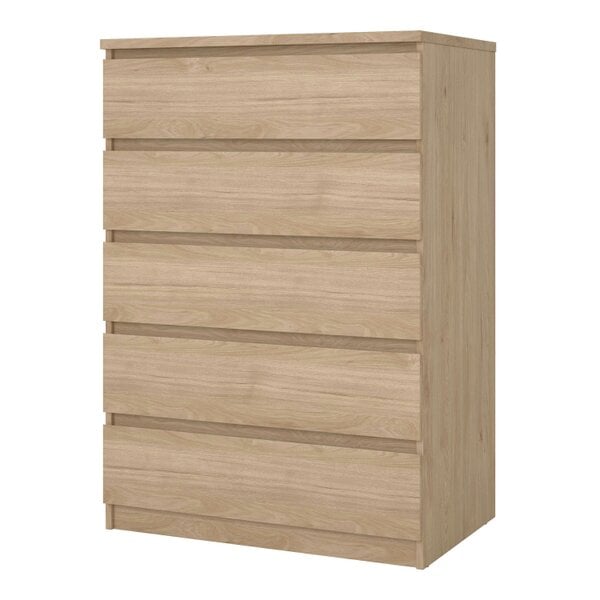 Wyld Haus Budapest Tall Natural Oak Effect Wooden Chest 5 Drawers