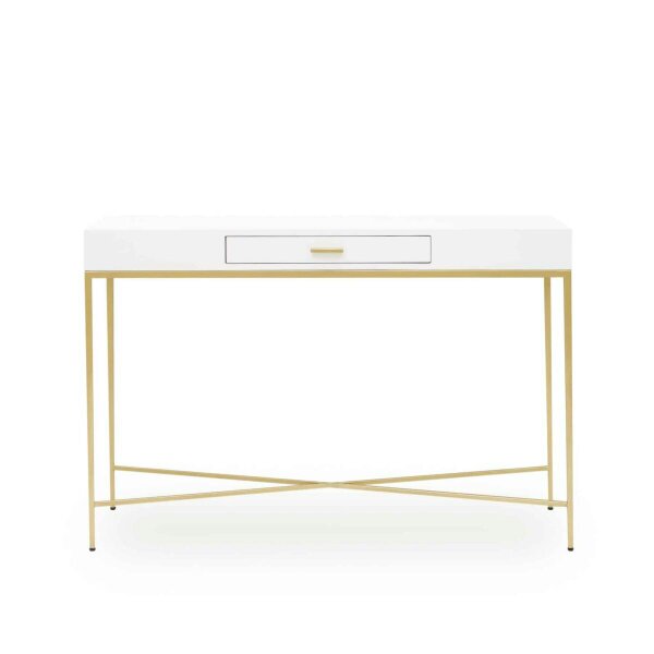 Wyld Haus Genoa White Gloss and Gold Console Table with Drawer