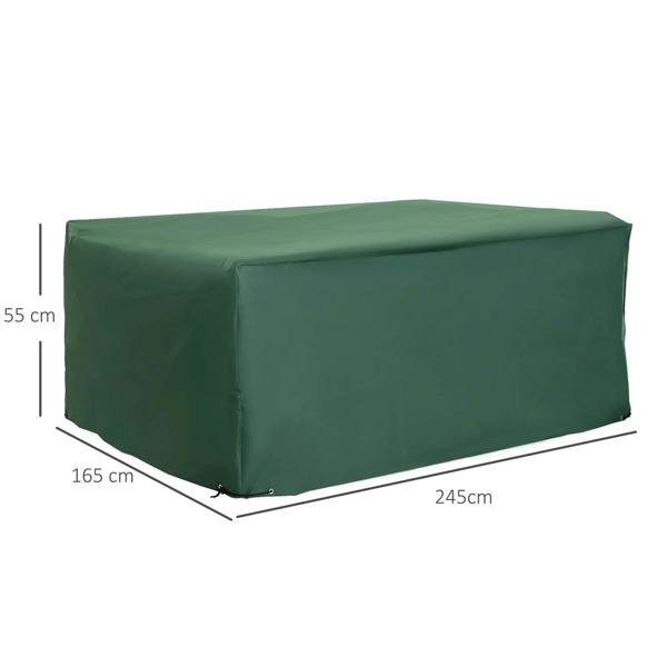 Green rectangular patio furniture cover shown with visible corner seams