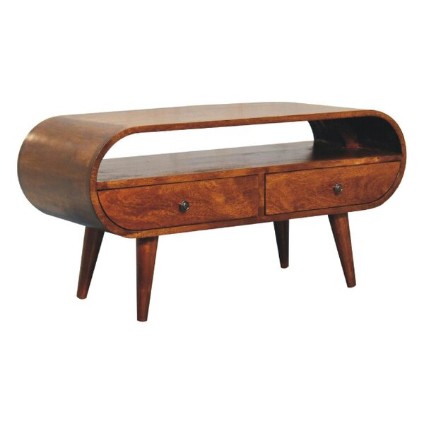 Wyld Haus Keaukaha Chestnut Mango Wood Circular Open TV Stand 2 Drawers