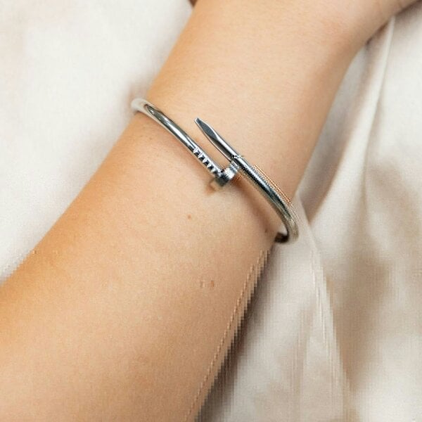 The Colourful Aura 18ct Plated Handmade Nail Luxury Cuff Arm Bangle Bracelet - Silver - Silver