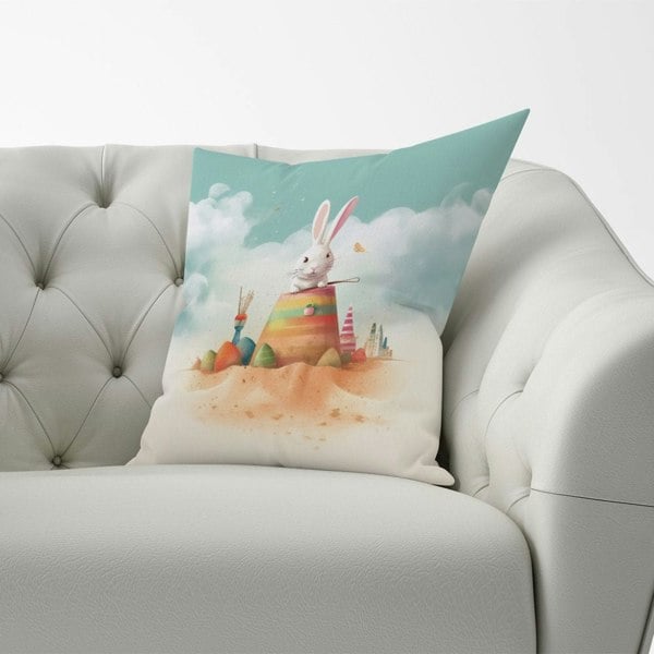 Warren Reed White Rabbit On A Beach Holiday Cushions