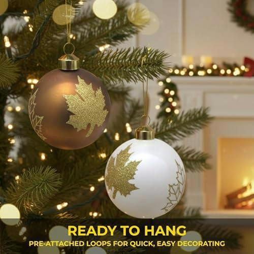 8cm Glass Christmas Baubles 12 Pack Red Maple Leaves Design Festive Tree Decorations image 4