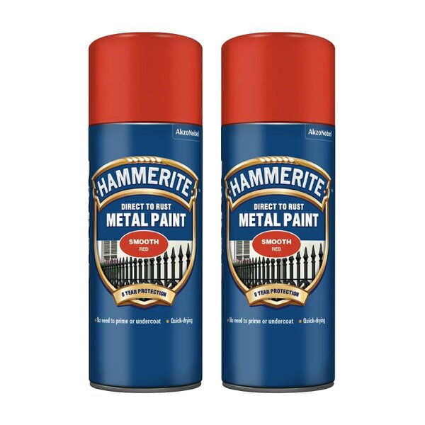 Hammerite 2X Hammerite Smooth Red Spray Paint 400ml