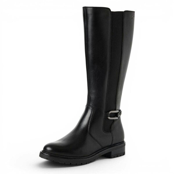 Tamaris Women’s Black Leather Knee High Platform Heel Long Boots - 25609-47