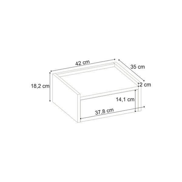 Decortie Brisa Wall Mounted Bedside Table Drawer and Open Tray Shelf