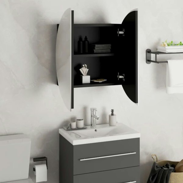 Berkfield Bathroom Cabinet with Round Mirror&LED Black 47x47x17.5 cm
