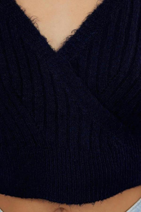 WOVCOR Crop Soft Textured Double Breasted Knit Sweater