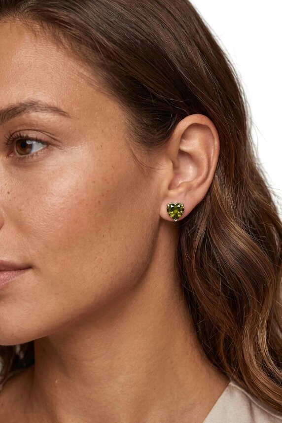 Latelita Amore Heart Peridot Stud Earrings Silver