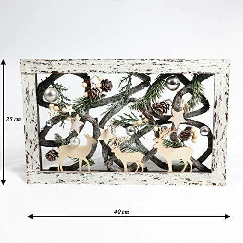 Christmas Pre-Lit Warm White LED Frame Tabletop Decoration with Pinecones and Baubles image 8