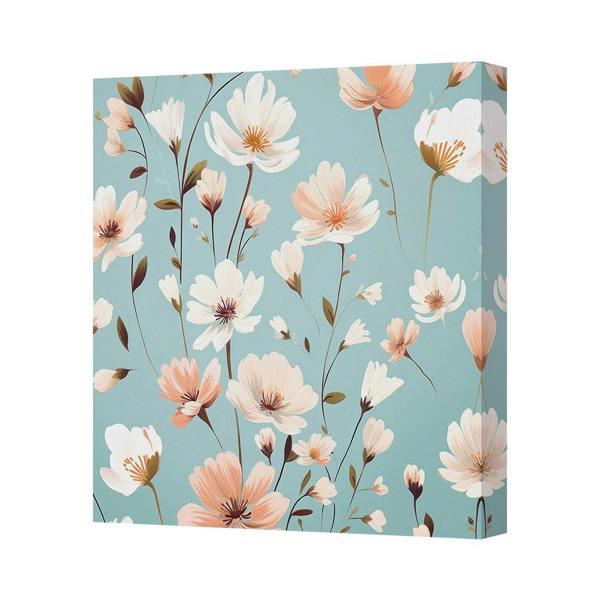Benjamin Tate Design Floral Canvas Art Print Blue Background With Peach And White Flowers Made In UK