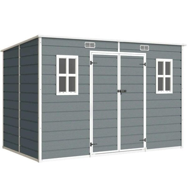 10 x 6 ft Resin Garden Shed, Outdoor Storage Shed with Floor, Windows, Lockable Doors and Vents, Grey