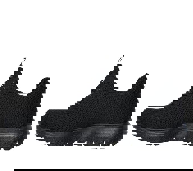 Skechers Summer Blush Womens Slip On Casual Sports Walking Trainers, black breathable mesh fabric athletic shoes with cushioned soles.