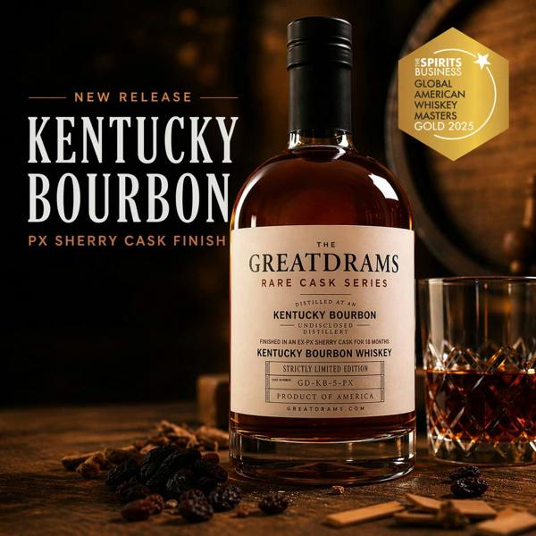 GreatDrams Kentucky Bourbon 5 Year Old PX Sherry Cask Matured Gold Medal Winner